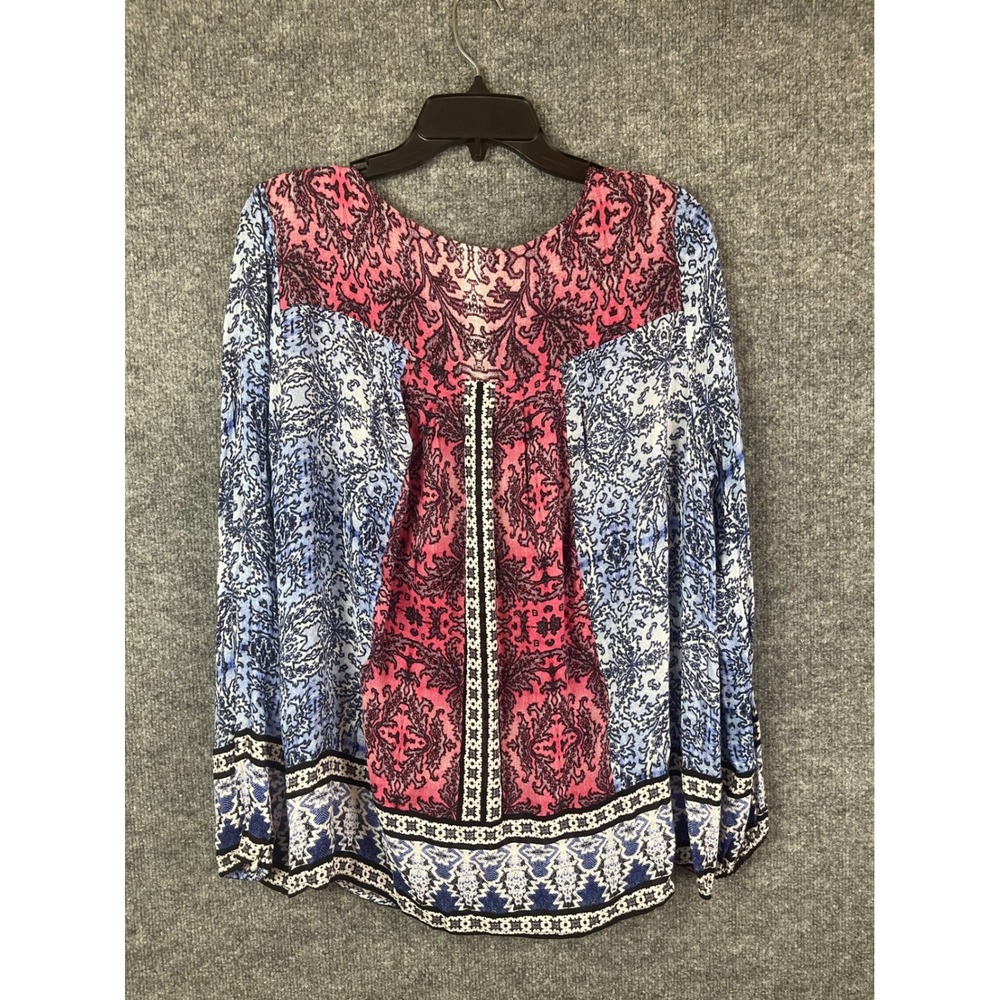 Lucky Brand Blouse Womens XL Pink Blue Excellent Paisley Patchwork Long Sleeve - Picture 6 of 14